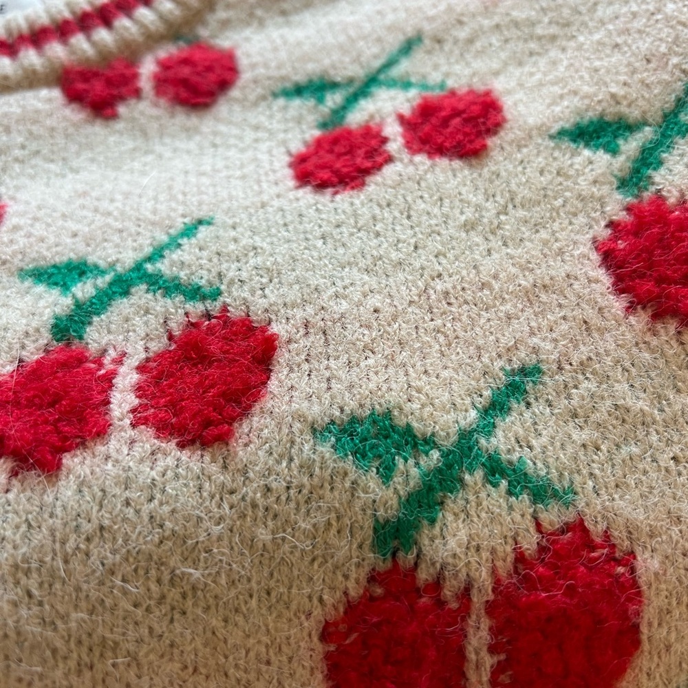 Cute Cherry Patterned Sweater Medium Large - image 4